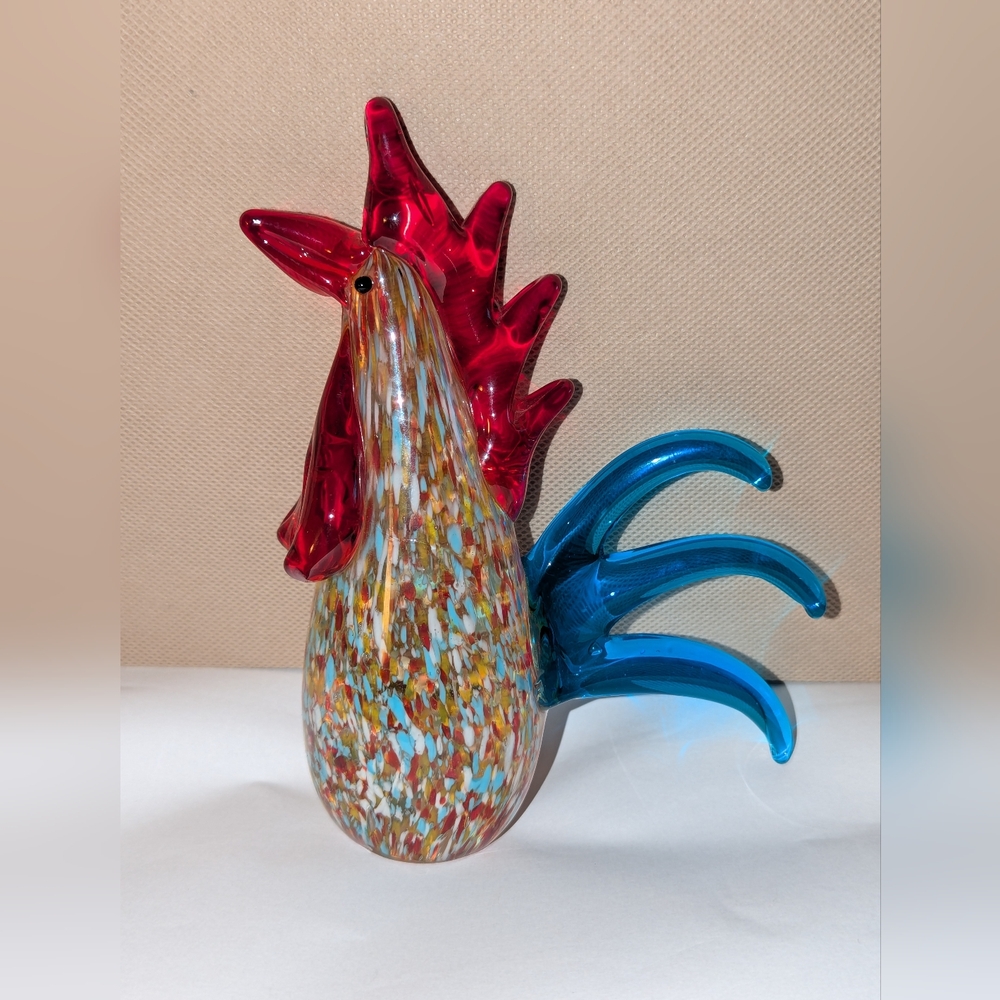 Murano Multi Color Glass Rooster Sculpture